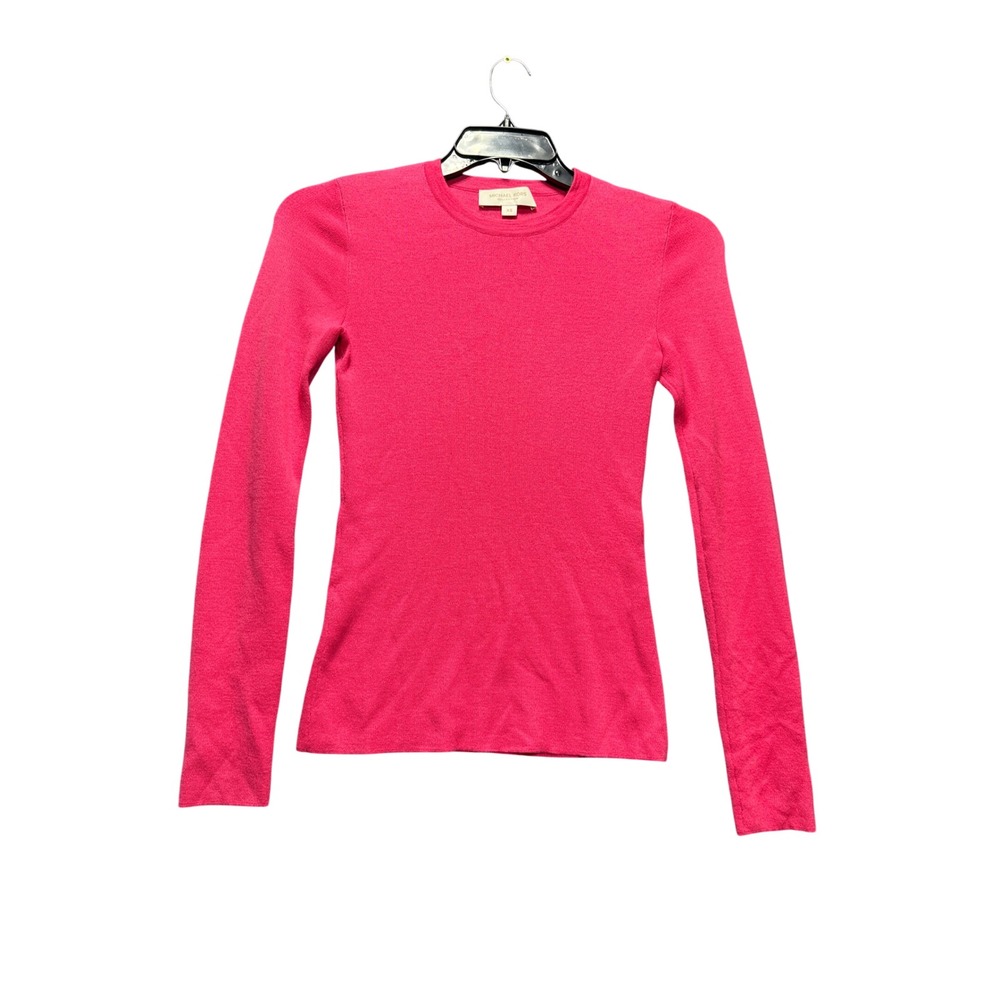 Michael Kors Collection Sweater Women XS Pink Long Sleeve Crew Neck Ribbed Trim